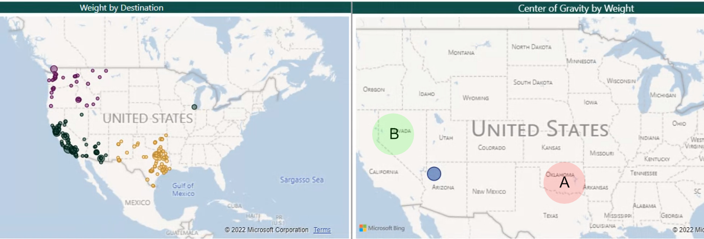 Center of Gravity and predictive analytics map view