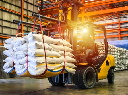 Forklift with sugar in the food supply chain