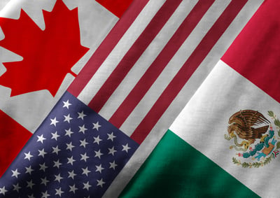 North America cross-border trade represented as flags