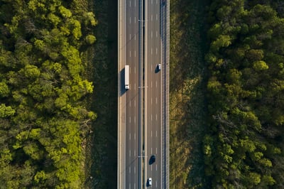 birds eye view of truck and road