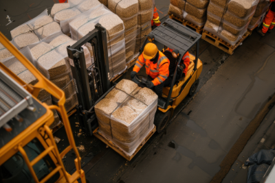 Freight consolidation hay on forklift